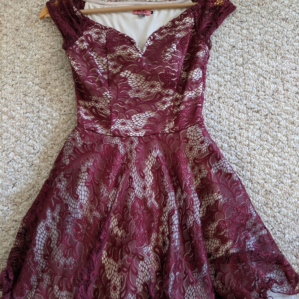 Chi chi London burgundy lace tulle skirt